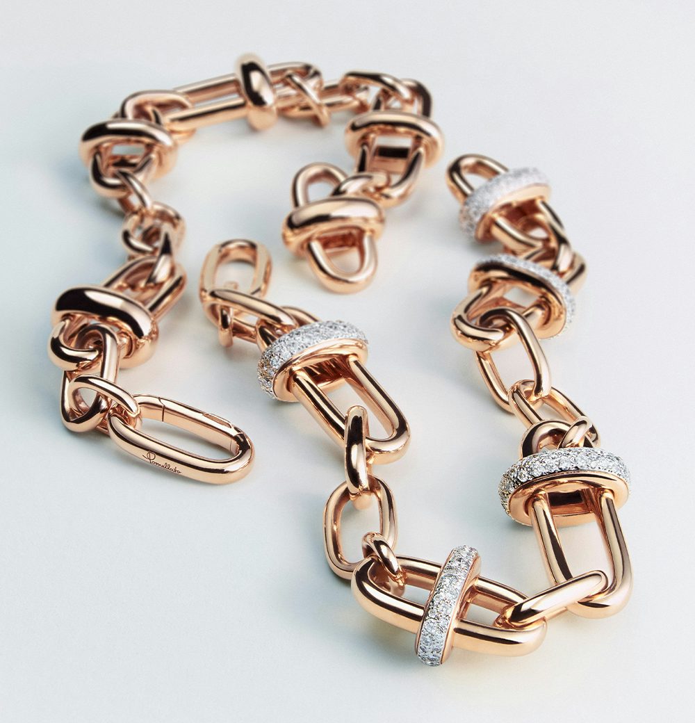 Chaîne Pomellato en or rose et diamants
