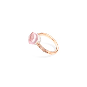 Rose Quartz Nudo Petit Ring - White Gold 18kt, Rose Gold 18kt, Rose Quartz, Brown Diamond