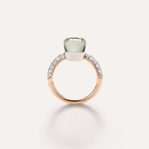 Kleiner Ring Nudo - Roségold 18kt, Weißgold 18kt, Prasiolith, Diamant