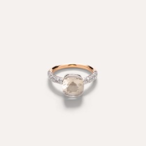 Kleiner Ring Nudo - Roségold 18kt, Weißgold 18kt, Weißer Topas, Diamant