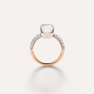 Kleiner Ring Nudo - Roségold 18kt, Weißgold 18kt, Weißer Topas, Diamant