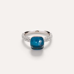 Bague Nudo Classic - Or Blanc 18kt, Or Rose 18kt, Topaze Bleue London, Turquoise, Diamant