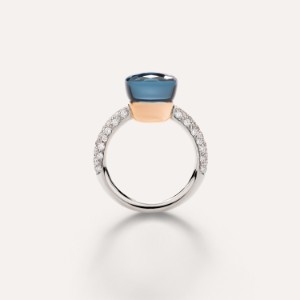 Bague Nudo Classic - Or Blanc 18kt, Or Rose 18kt, Topaze Bleue London, Turquoise, Diamant