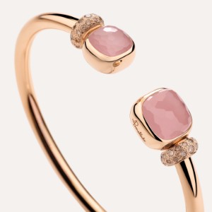 Bracelet Nudo - Or Rose 18kt, Quartz Rose, Calcédoine, Diamant Brun