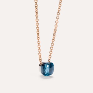 Pendant With Chain Nudo - Rose Gold 18kt, White Gold 18kt, Blue London Topaz