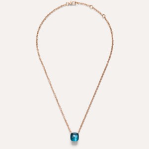 Nudo Petit Necklace With Pendant - Rose Gold 18kt, White Gold 18kt, Blue London Topaz