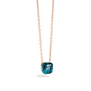Pendant With Chain Nudo - Rose Gold 18kt, White Gold 18kt, Blue London Topaz