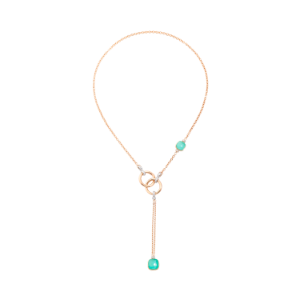 Nudo Lariat Necklace - White Gold 18kt, Rose Gold 18kt, Diamond, Blue Topaz, Chrysoprase