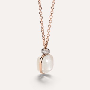 Nudo Classic Necklace With Pendant - White Gold 18kt, Rose Gold 18kt, White Topaz, Mother-of-pearl, Diamond