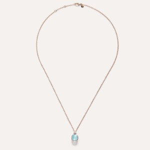 Nudo Classic Necklace With Pendant - White Gold 18kt, Rose Gold 18kt, Diamond, Blue Topaz