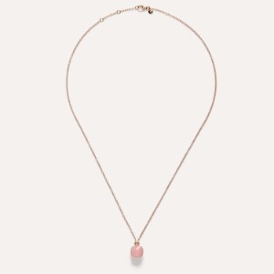 Nudo Classic Necklace With Pendant - White Gold 18kt, Rose Gold 18kt, Rose Quartz, Chalcedony, Diamond