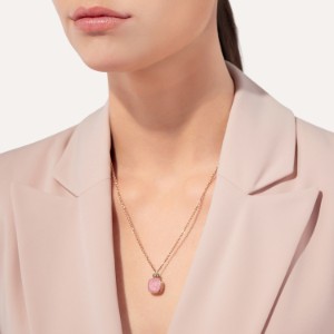 Collar Nudo - Oro Blanco 18kt, Oro Rosa 18kt, Cuarzo Rosa, Calcedonia, Diamante