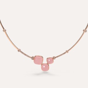 Collana Nudo - Oro Rosa 18kt, Quarzo Rosa, Diamante