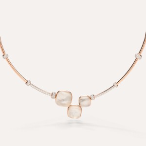 Collana Nudo - Oro Rosa 18kt, Topazio Bianco, Diamante