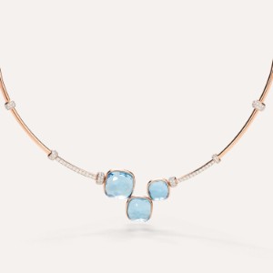 Collana Nudo - Oro Rosa 18kt, Topazio Azzurro, Diamante