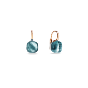 Earrings Nudo Classic - Rose Gold 18kt, White Gold 18kt, Blue Topaz