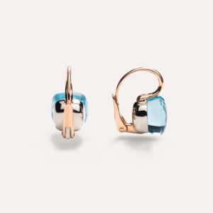Earrings Nudo Classic - Rose Gold 18kt, White Gold 18kt, Blue Topaz