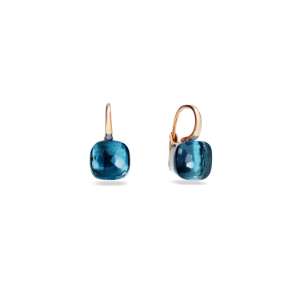 Earrings Nudo Classic - Rose Gold 18kt, White Gold 18kt, Blue London Topaz