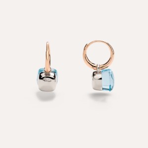 Earrings Nudo Petit - Rose Gold 18kt, White Gold 18kt, Blue Topaz