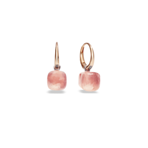 Earrings Nudo Petit - Rose Gold 18kt, White Gold 18kt, Rose Quartz