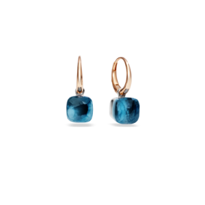 Earrings Nudo Petit - Rose Gold 18kt, White Gold 18kt, Blue London Topaz