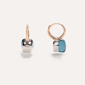 Earrings Nudo Petit - Rose Gold 18kt, White Gold 18kt, Blue London Topaz