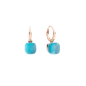 Earrings Nudo Gelé - Rose Gold 18kt, White Gold 18kt, Blue Topaz, Mother-of-pearl, Turquoise