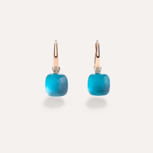 Earrings Nudo Gelé - Rose Gold 18kt, White Gold 18kt, Blue Topaz, Mother-of-pearl, Turquoise