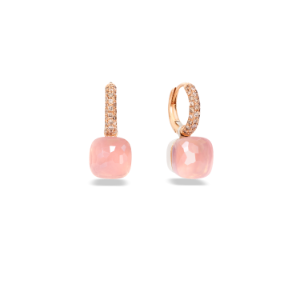 Rose Quartz Nudo Classic Earrings - Rose Gold 18kt, White Gold 18kt, Rose Quartz, Brown Diamond