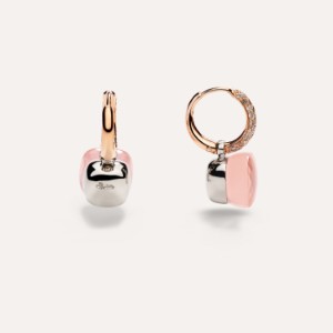 Rose Quartz Nudo Classic Earrings - Rose Gold 18kt, White Gold 18kt, Rose Quartz, Brown Diamond