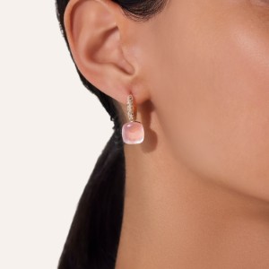 Nudo Classic Earrings - Rose Gold 18kt, White Gold 18kt, Rose Quartz, Brown Diamond