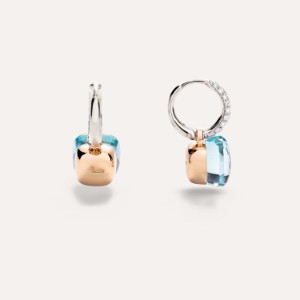 Earrings Nudo - Rose Gold 18kt, White Gold 18kt, Blue Topaz