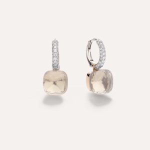 Earrings Nudo Classic - Rose Gold 18kt, Diamond, White Topaz
