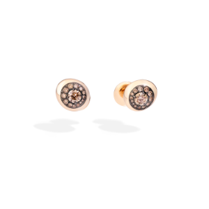 Pendientes De Botón Nuvola - Oro Rosa 18kt, Diamante Marrón
