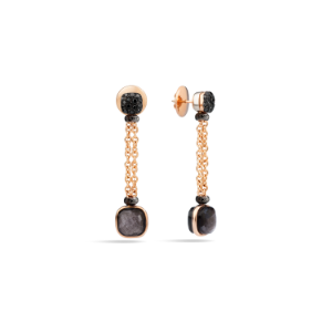 Earrings Nudo - Rose Gold 18kt, White Gold 18kt, Treated Black Diamond, Obsidian