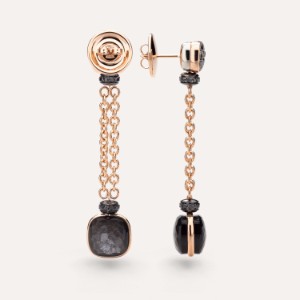 Earrings Nudo - Rose Gold 18kt, White Gold 18kt, Treated Black Diamond, Obsidian