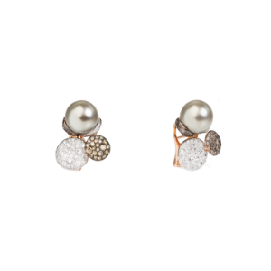 Sabbia Stud Earrings - Rose Gold 18kt, Diamond, Brown Diamond, Pearl