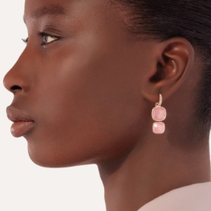 Nudo Earrings - Rose Gold 18kt, Rose Quartz, Chalcedony, Brown Diamond