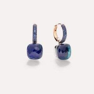 Earrings Nudo Classic - Rose Gold 18kt, White Gold 18kt, Blue London Topaz, Lapis Lazuli, Blue Sapphire