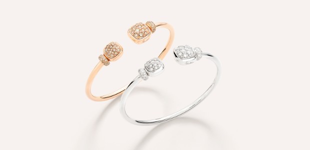 Pulseras De Diseño De Oro Rosa Y Oro Blanco Con Diamantes De La Colección Nudo De Pomellato