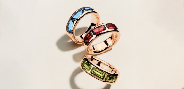 Pomellato's Iconica Rings With Peridots, London Blue Topazes, And Pyrope Garnets Gemstones