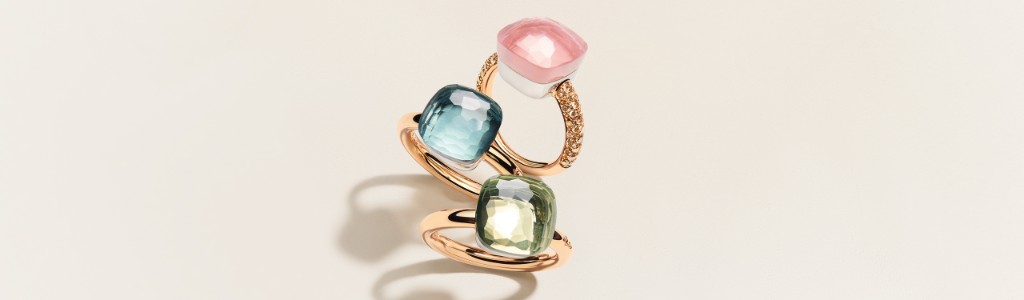 Designer Gold Rings With Sky Blue Topaz, Rose And Lemon Quartz From The "your First Pomellato" Jewelry Collection