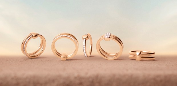 Double Band Ring With Diamonds And Double Hoop Earrings In Rose Gold From The Pomellato Together Collection