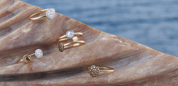 Rings With Diamond Pavé From Pomellato's Sabbia Collection, Including Pavé Rings With Brown Diamonds.